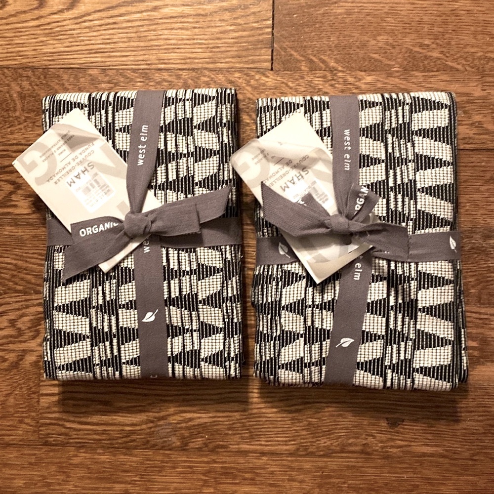 West Elm Cream and Black king Pillows with Geometric Pattern